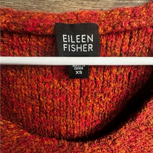 Eileen Fisher Red Orange Crew Neck Sweater Textured Knit - Picture 5 of 8